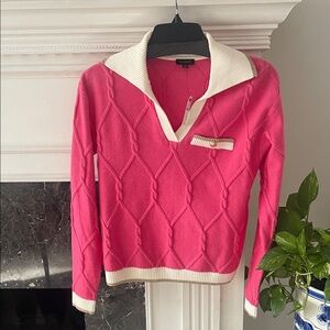 Talbots hot pink and cream sweater with gold metallic trim